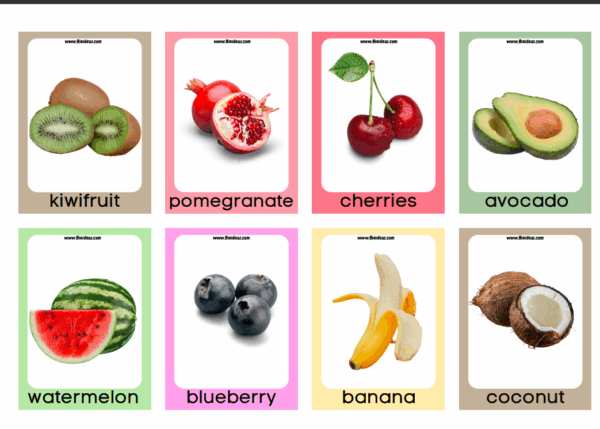 32 Flash Cards de frutas en ingles.