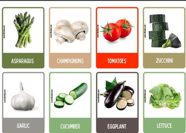 64 Flash Cards Comida. Ingles.