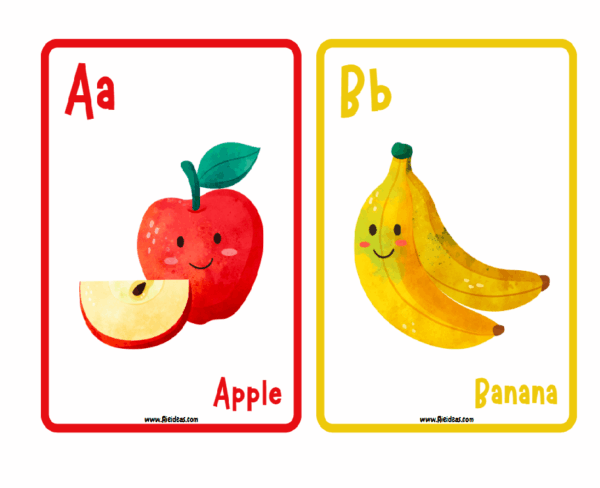 Flash Cards. Abecedario frutas y verduras. Ingles.